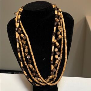 Elegant Multi-Strand Brown and Tan Beaded Necklace